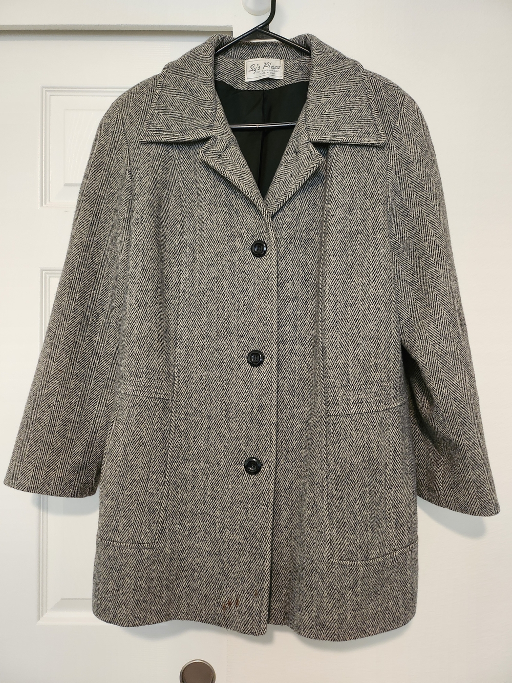 Vintage Sy's Place Div of Herman Kay Gray Herringbone Wool Car Coat
